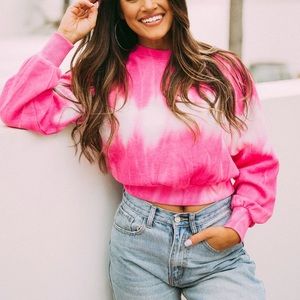 Pink Cropped Tie Dye Sweatshirt